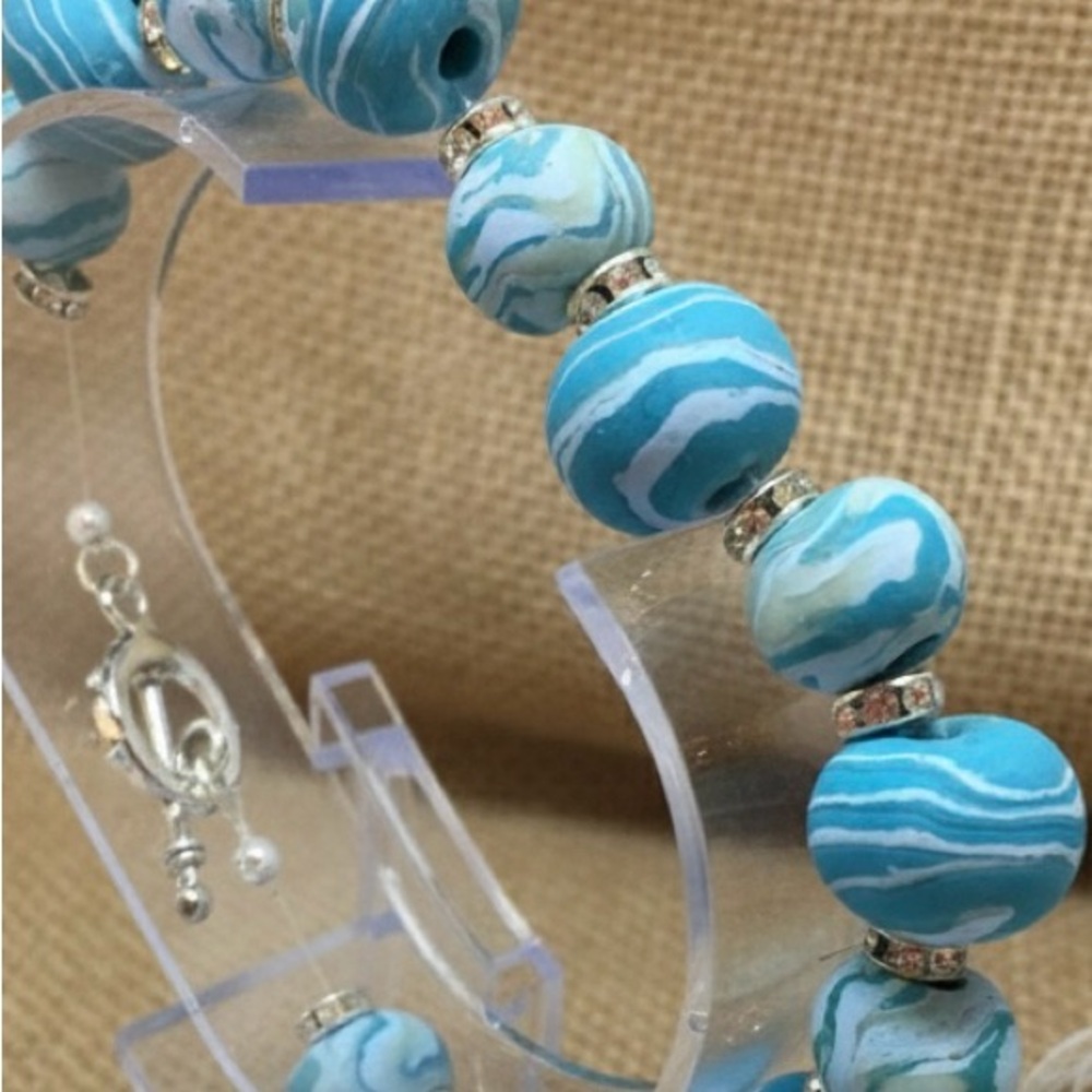 One-of-a-Kind Handmade Sky Blue Marbled Polymer Clay Bracelet - Picture 12 of 16